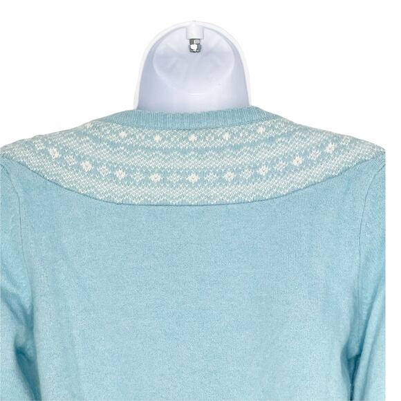 Ann Taylor Angora Sweater Light Blue Pullover Fair Isle Print Medium - Picture 7 of 8